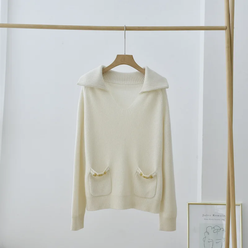 

Masigoch winter ribbed knitted 100% cashmere knitwear sweater with pocket europea fashion women's loose pullover