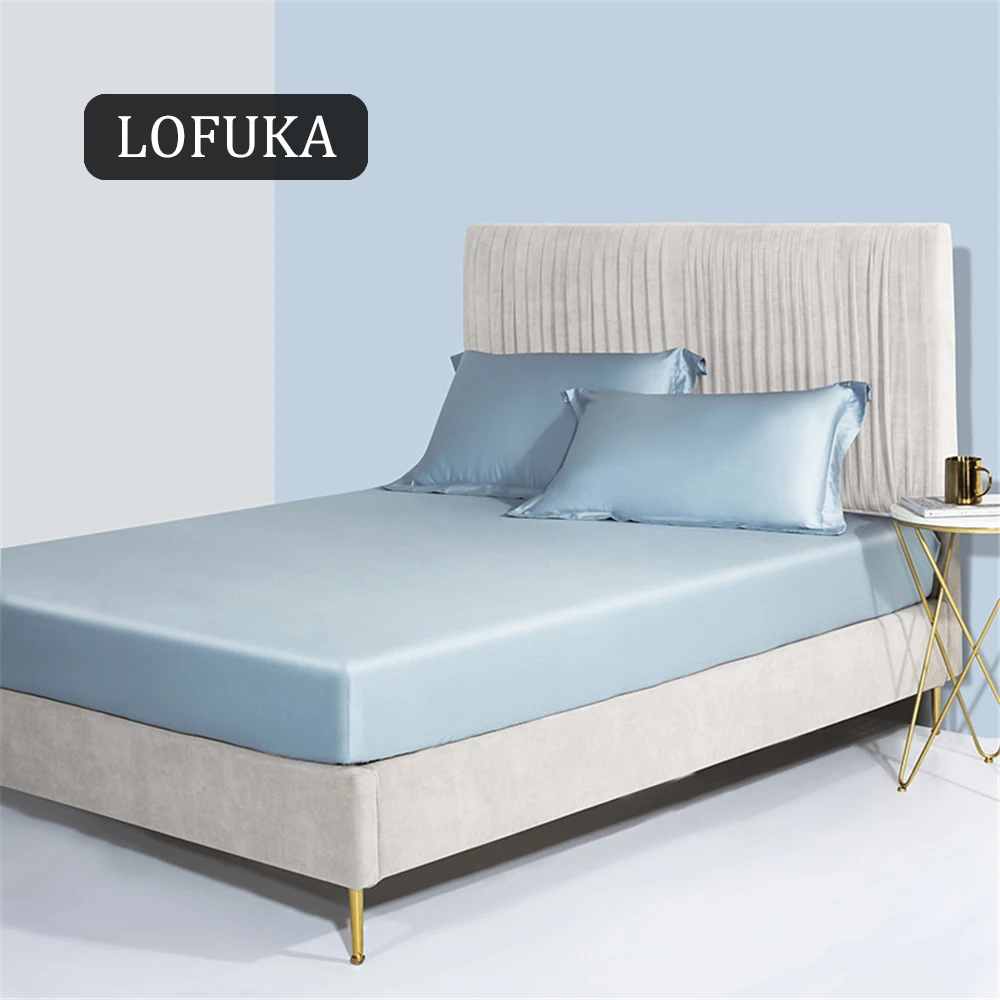 

Lofuka 100% Cotton Blue Fitted Sheet With An Elastic Band Mattress Cover Solid Color Bed Sheet High Quality Pillowcase Bedspread