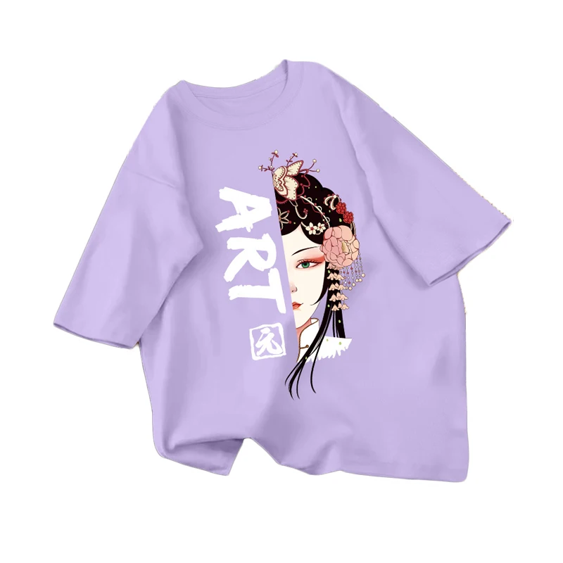 

Chinese Style Printing Korean Fashion Women's Clothing Ladies Blouse Oversized T-Shirts Women Short Sleeve Tops For Women Summer