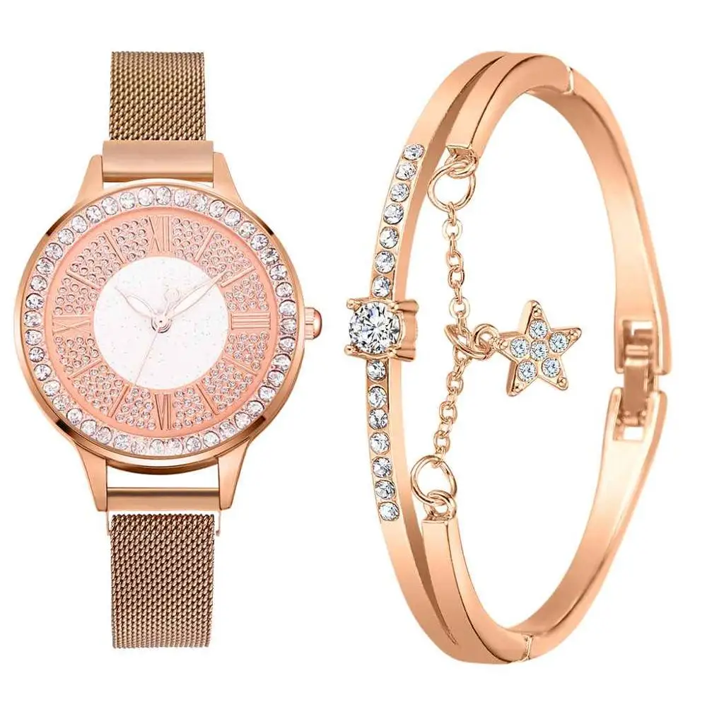 

2pcs Set Luxury Women Watches Magnetic Rhinestone Female Clock Quartz Wristwatch Fashion Ladies Wrist Watch Relogio Feminino