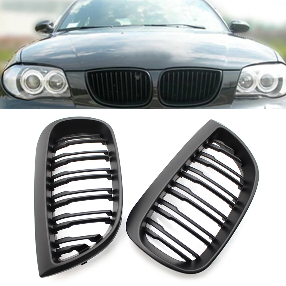 

Matte Black Double Slat Car Front Kidney Grille Upper Mesh Grill 1Pair For BMW E87 1-Series 2004-2007 & 1Series E81 2007-2011