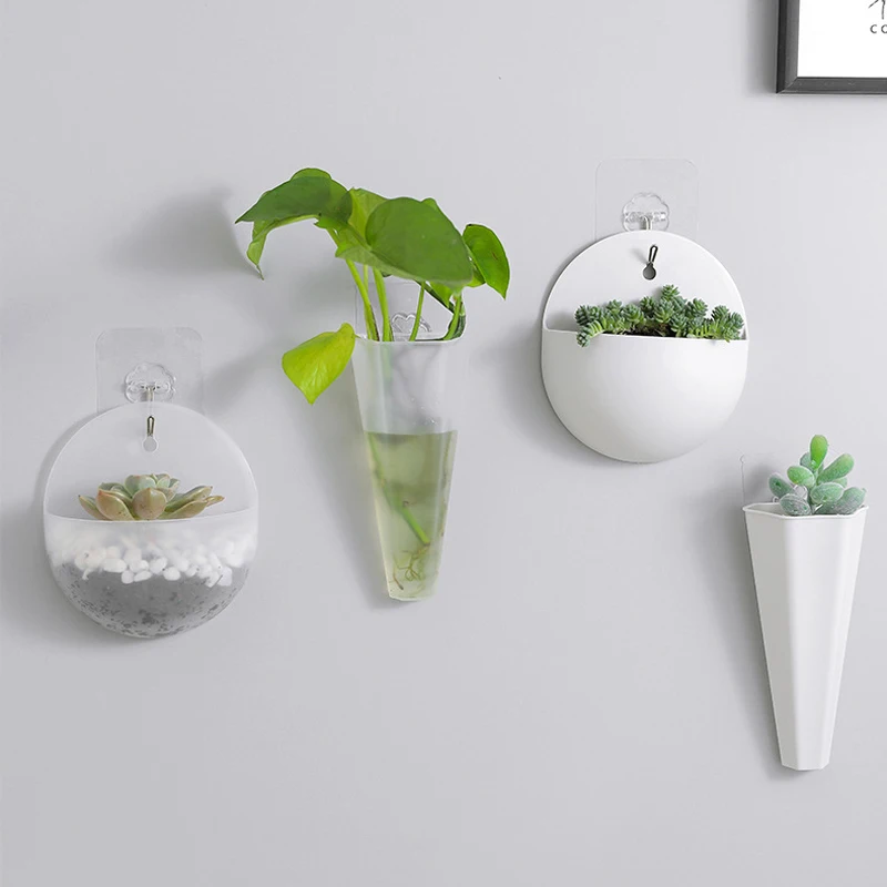 Punch Free Home Garden Decoration Creative Nordic Decor Wall Hanging Vase Cachepot Container Hydroponic Plastic Flower Pot
