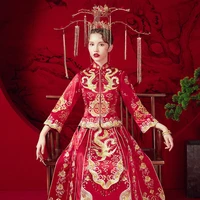 Classic Phoenix Embroidery Cheongsam Marriage Suit Chinese Wedding Dress Traditional Qipao Ancient Vestidos