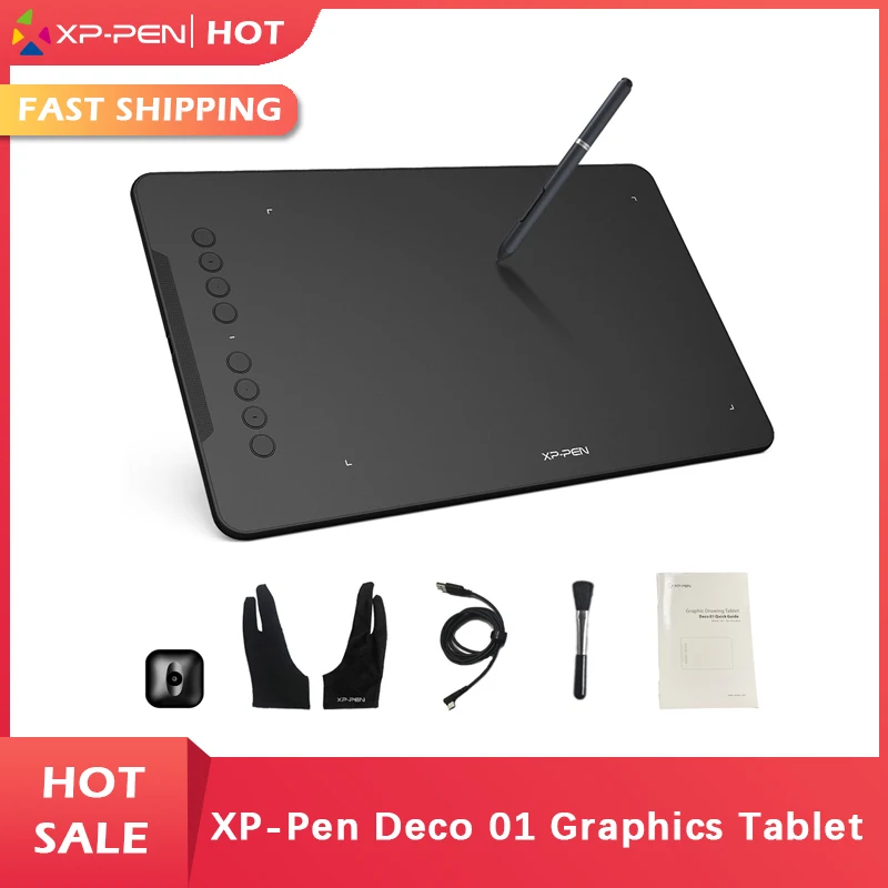 

XP-PEN Deco 01 V1 Graphic Drawing Tablet 10*6.25 inch digital tablet Painting Board with 8192 levels Battery-free Stylus 2*Glove