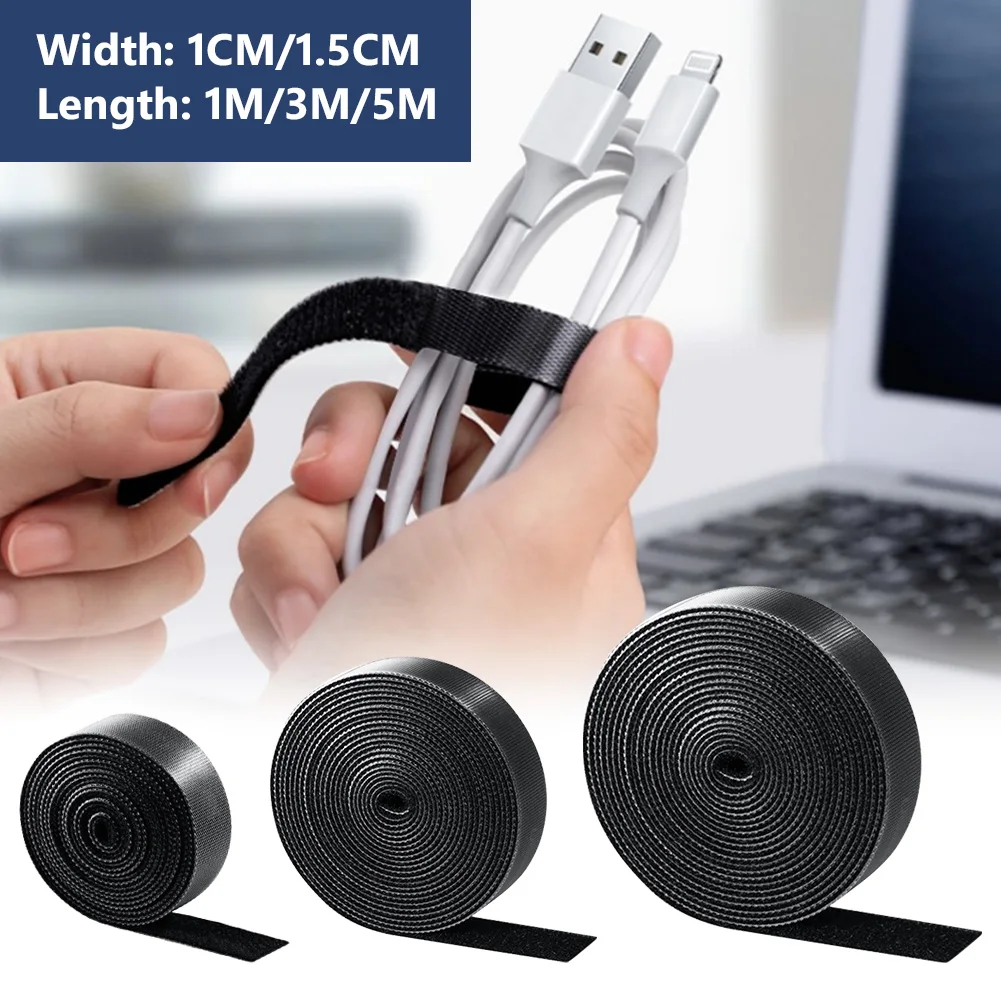 

1/3/5M Long 1 1.5cm Width Cable Management Black Fastener Tape Cable Organizer Adhesive Hook And Loop Tape Cable Ties