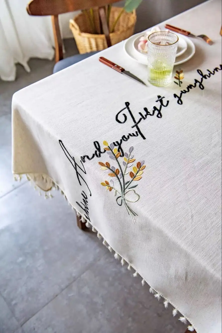 

Tablecloth for Rectangular Table Wedding Decoration Table for Parties Household Items Linen Tablecloth with Embroidery
