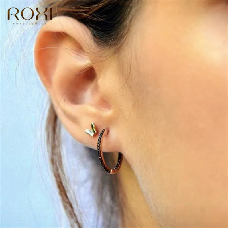 Корейские золотые серьги-гвоздики ROXI с бабочкой для женщин, Детские полированные серьги-бабочки для хряща ушной раковины, серьги из стерлингового серебра 925 пробы