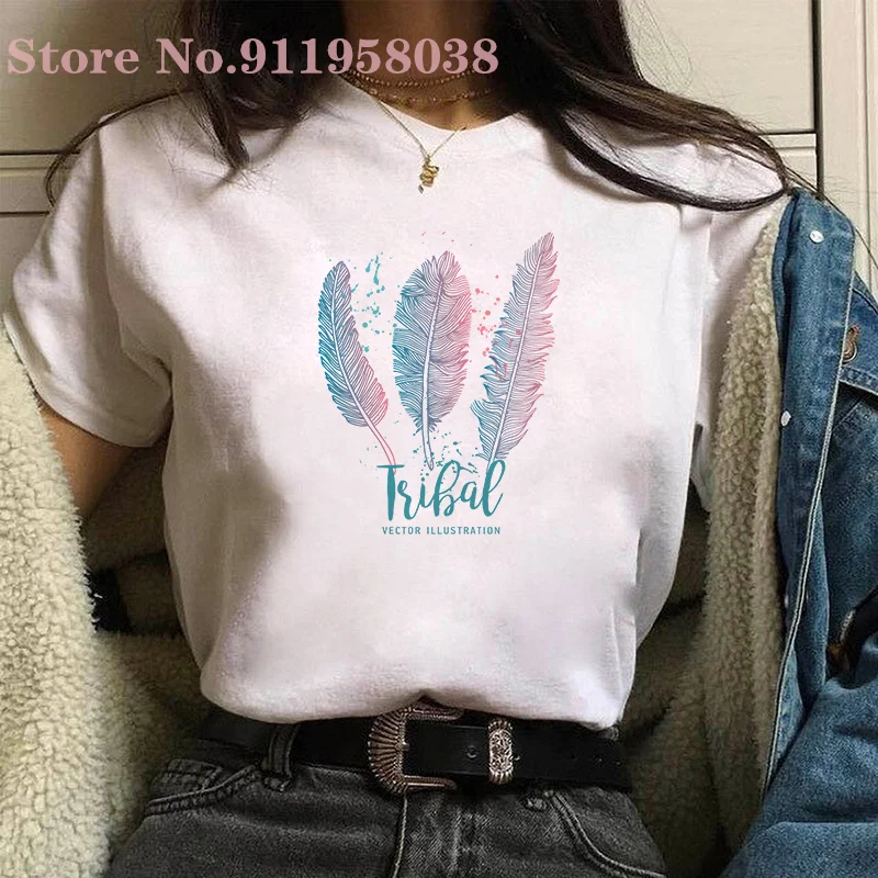 

Aesthetic dream feather graphic letter printing T-shirt fresh and interesting fashion o-neck short-sleeved women/man T-Shirts