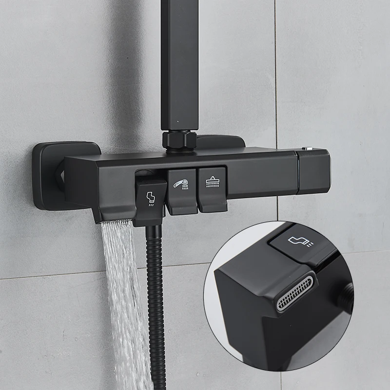 Senlesen Thermostatic Bathroom Shower Set Matte Black 8 inch Rainfall Head Wall Mounted System | Строительство и ремонт