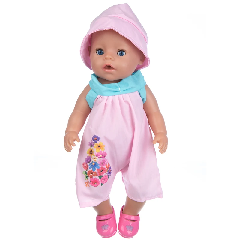 

2021 New Born New Baby Fit 18 inch 43cm Doll Clothes Accessories Pink Halter Hat One-piece Dress For Baby Birthday Gift