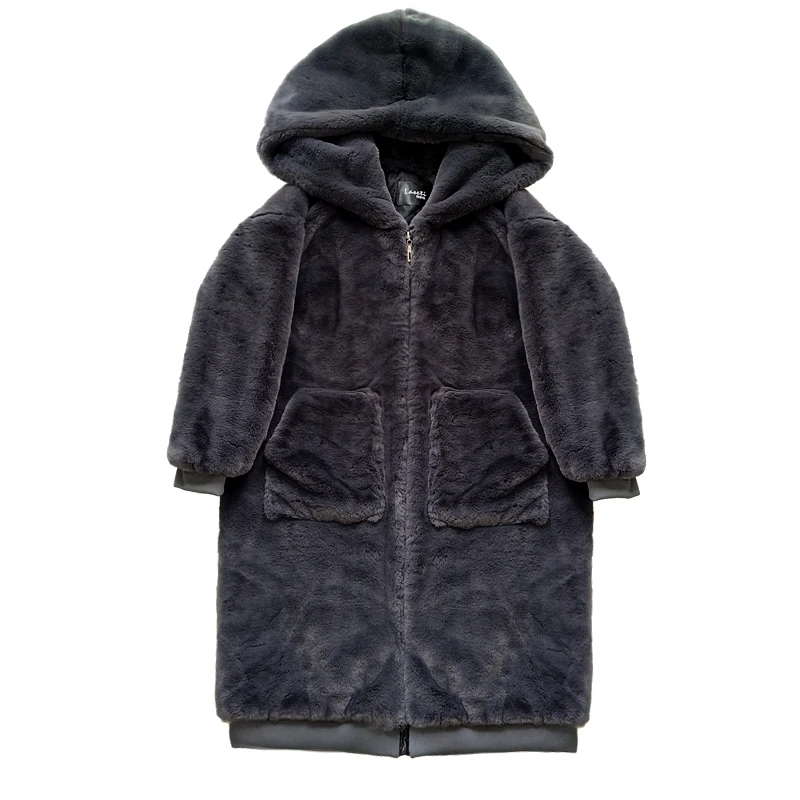 

Winter Hoodies Sweatshirt Coat Women High Quality Faux Rabbit Fur Coat Luxury Long Fur Coat Loose Thick Warm Female Plush Coats