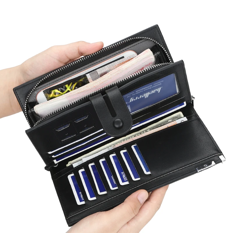 Бумажник для делового мужчины черные длинные кожаные мужские кошельки роскошный