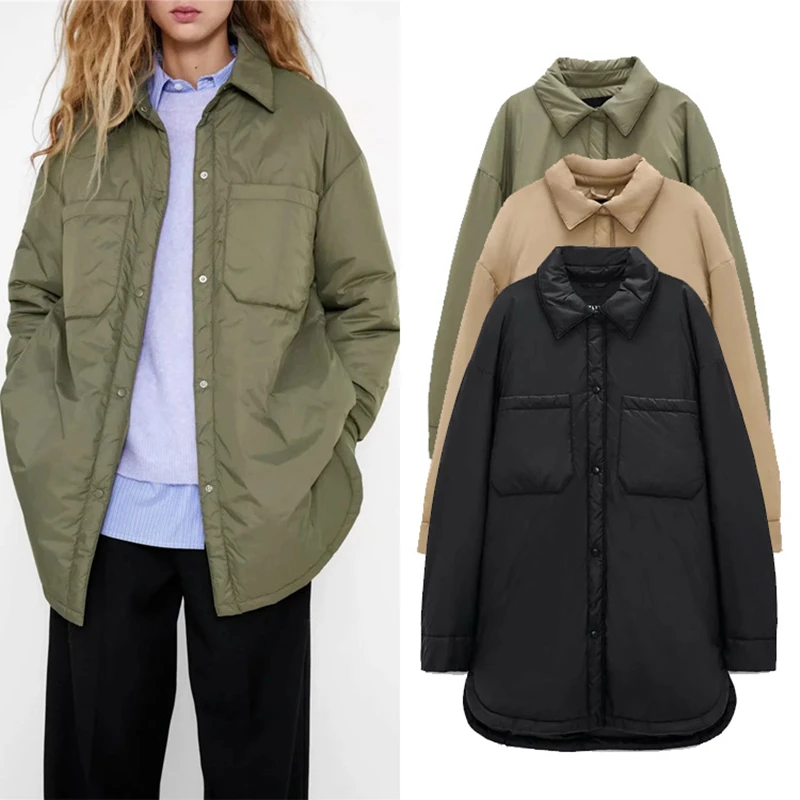 

Women Coats Thin Parka Winter Jacket Oversize Coats Femme Army Green Outerwear Coats Bf Long Sleeve Khaki Coat Trendy 2021