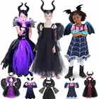 Сказочные Костюмы злодейцев для девочек, искусственная Женская зла, черный волшебный костюм ведьмы на Хэллоуин, одежда вампира