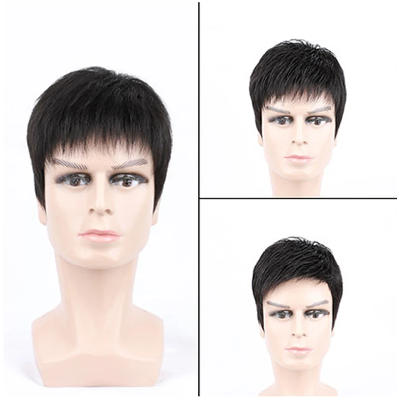 Wig male short hair 100% Human Hair natural fashion wig Non-Remy Hair Fleeciness Realistic Natural Black Toupee Wigs