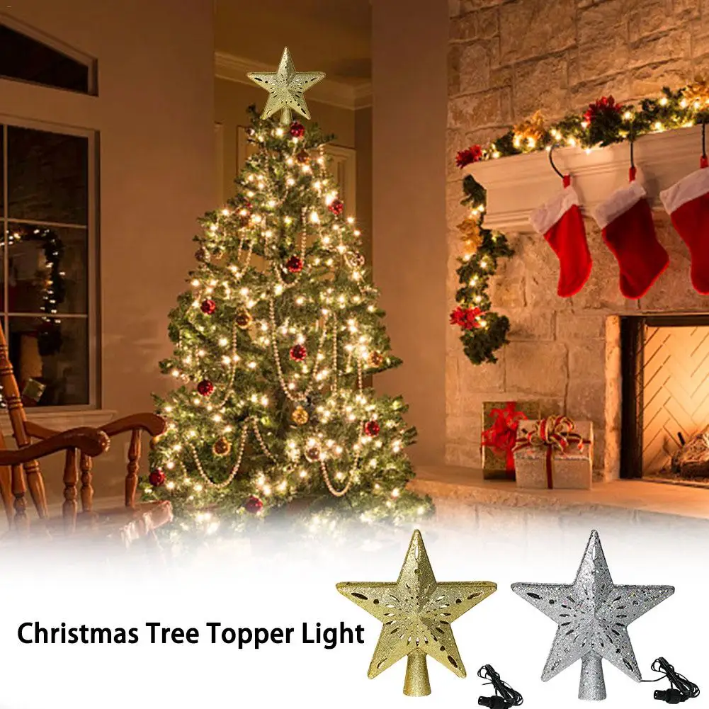 

3D LED Star Christmas Tree Topper Light Rotating Snowflake Projection Light Sparkling Star Tree Topper Xmas DIY Accessory Craft