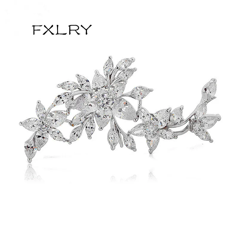 

FXLRY New Arrive Romantic Fashion Women White ZC AAA Cubic Zircon ,Geometric The Flowers Brooches Sweater Coat Accessories