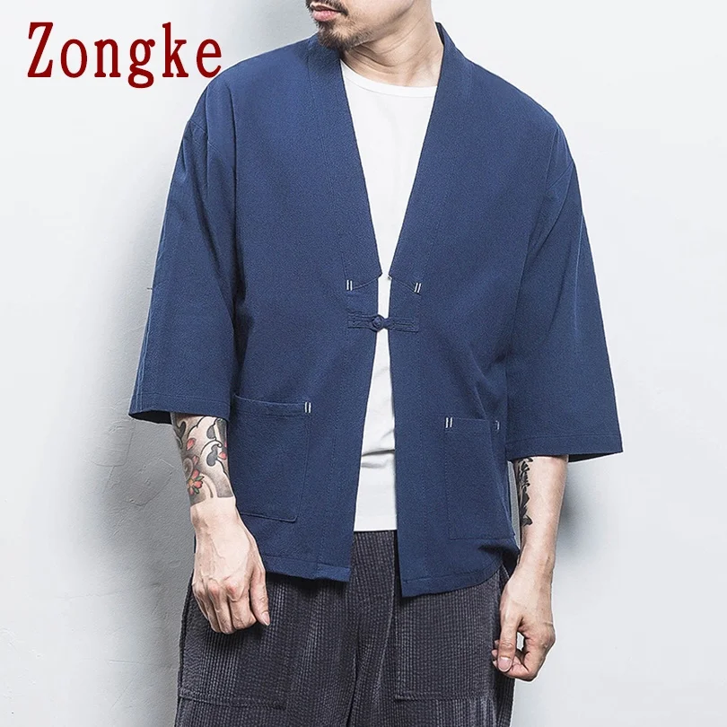 

Zongke однотонные, стиль Харадзюку летняя кимоно, кардиган, Для мужчин куртка японское кимоно, ночной халат человек уличная летняя куртка Для м...