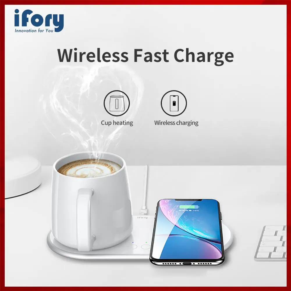 new high efficiency 2 in1 wireless charger for mobile phone gift box set with heating cup free global shipping