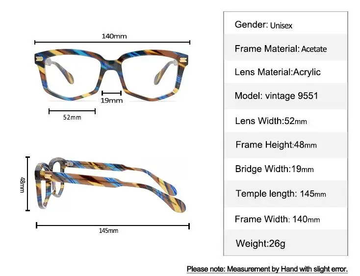 

Vintage Acetate Glasses Frame Women Prescription Lens Optical Eyewear Brand Design Anti-reflective Retro Reading Eyeglasses Men