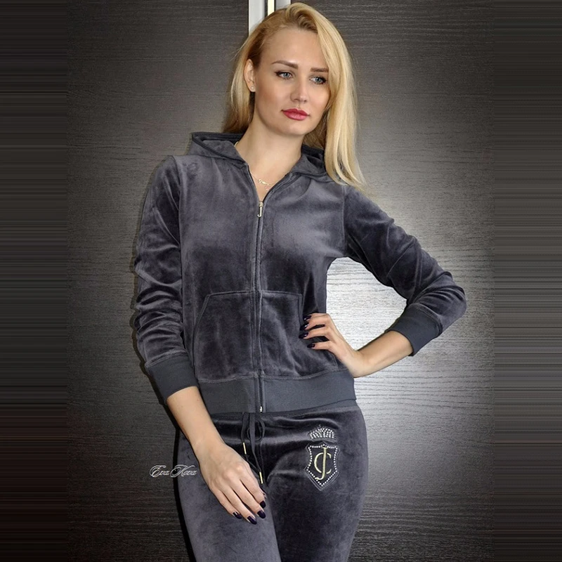 

Women's Brand Velvet Fabric Tracksuits Velour Suit Female Track Suit Hoodies Tops and Pants Size S - XL