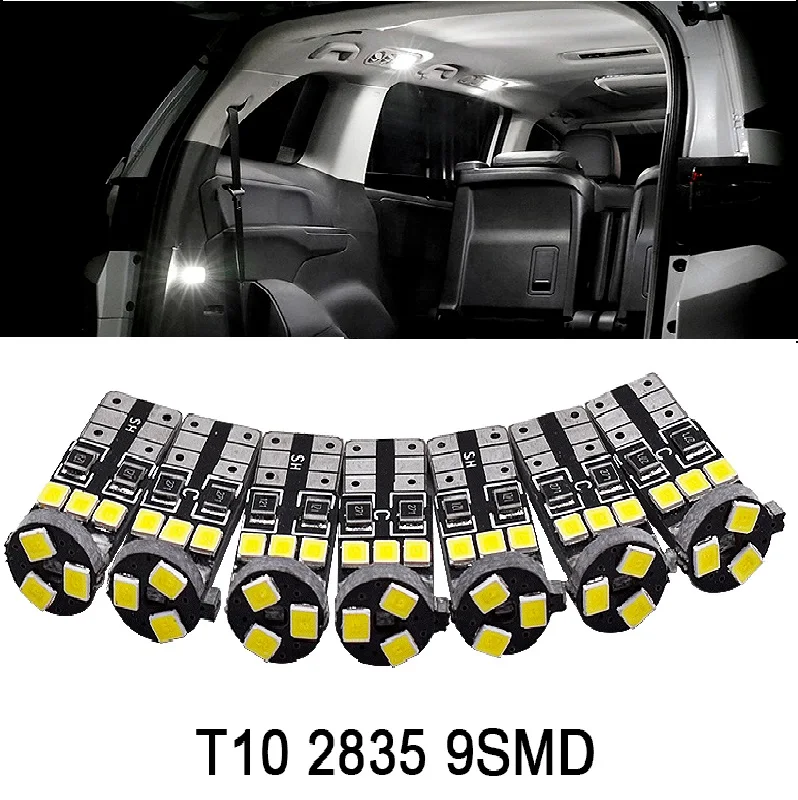 

EURS 10pcs T10 9SMD 2835 White Canbus W5W LED Car Light Error Free LED 501 Warning Side Light Bulbs Sidermarker Parking Lighting