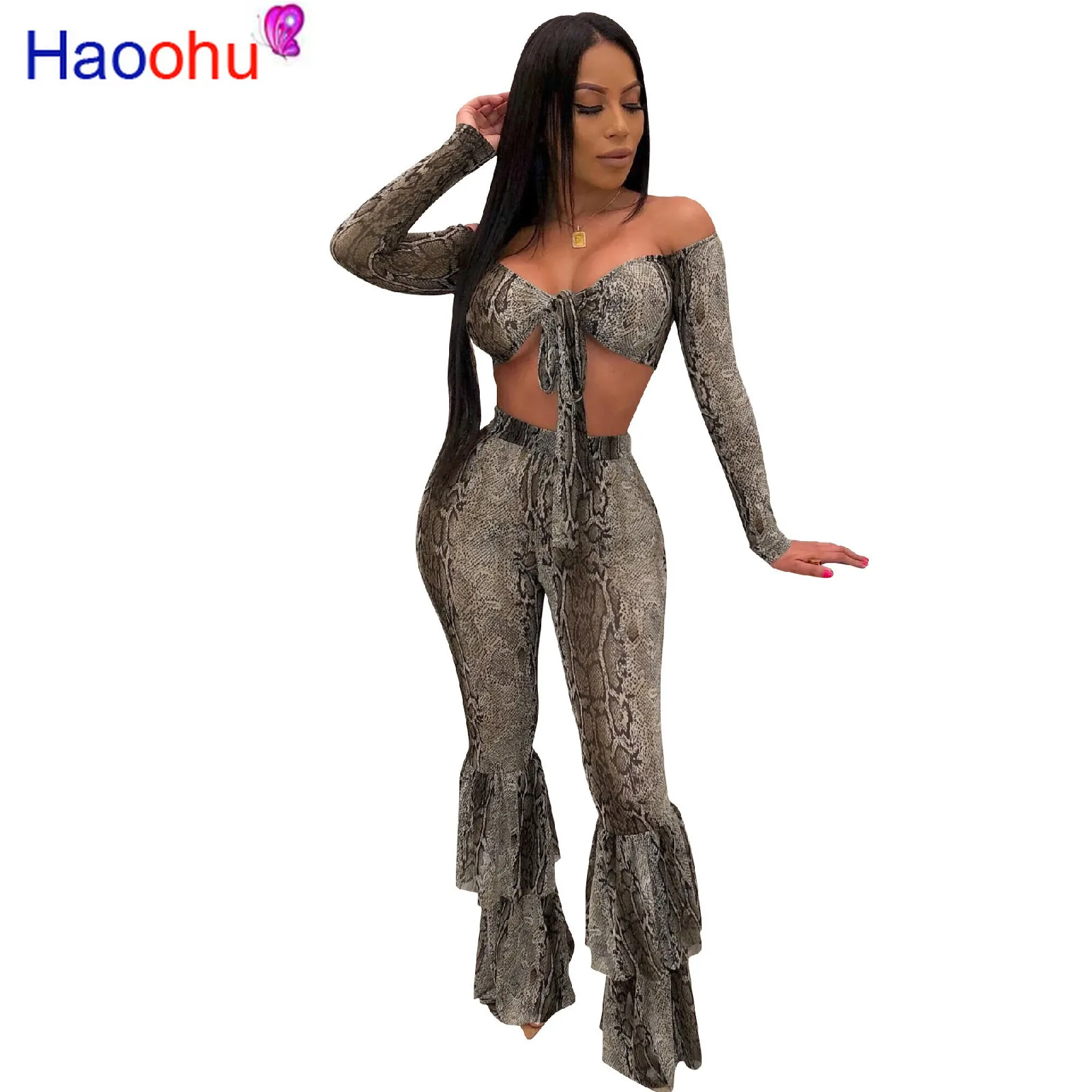 HAOOHU/сексуальный сетчатый комплект из двух предметов с принтом змеи Женский