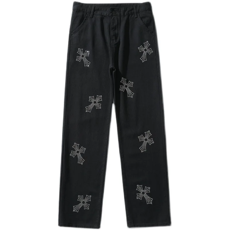 ICCLEK High Street Hiphop Jeans Men's Straight Trousers Men Jeans  Boyfriend Jeans  Men Designer Jeans for Men  Goth Clothes