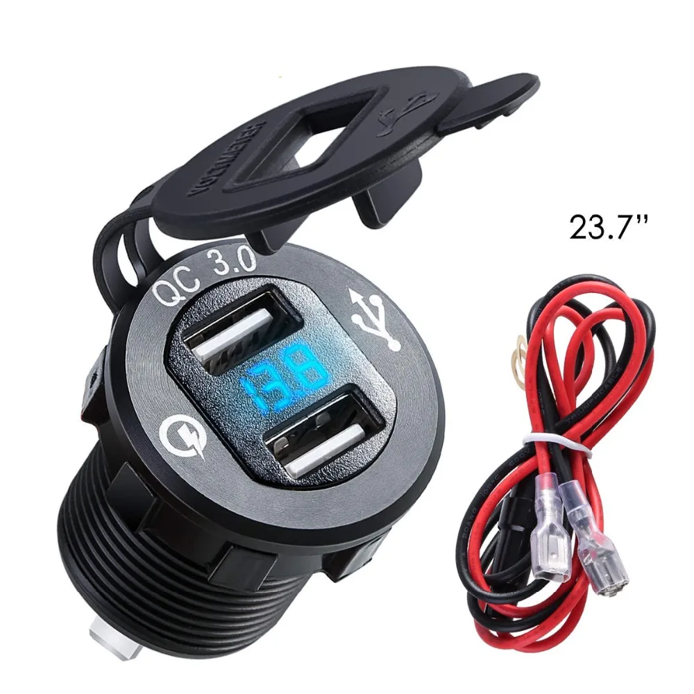 Автомобильное зарядное устройство с двумя USB QC 3 0 алюминиевая розетка цифровым