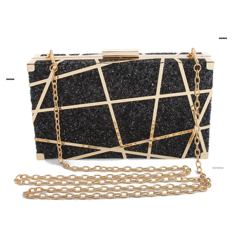 

New Metal Hollowed Out Dinner Bag Hand Held Banquet Bag Chain Bar Star Shoulder Bag Gold Small Square Bag Women's Messenger Bag