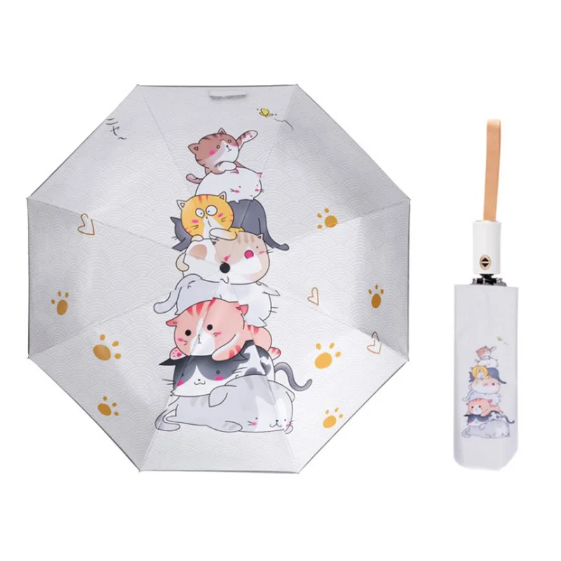 

Meow Automatic Umbrella Folding Dual-use Vinyl Umbrellas Female Cartoon Creative Sunscreen UV Sun Umbrella Cute Umbrella