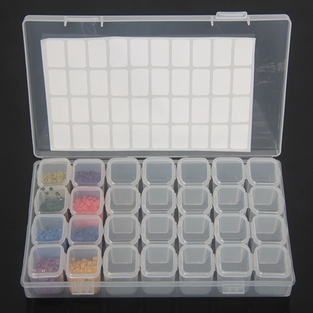 Набор инструментов для алмазной живописи, 28 ячеек, пластиковый ящик для хранения и 40 штук, аксессуары для алмазной вышивки