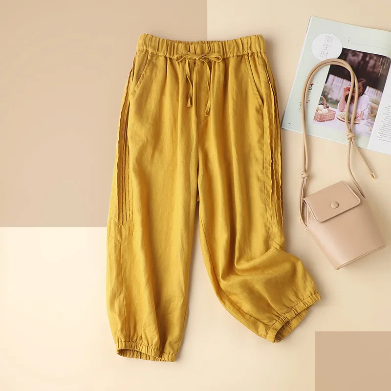 

SHUCHAN Sweatpants Women Calf-Length Pants Loose Casual Summer 2021 Elastic Waist Harem Pants High Fashion Summer