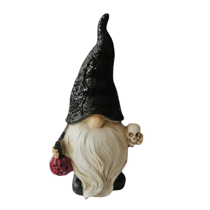 

Garden Gnome Statue Halloween Skull Pumpkin Swedish Tomte Yard Decoration Front Porch Dwarf Elf Figurines Outdoor Ornaments