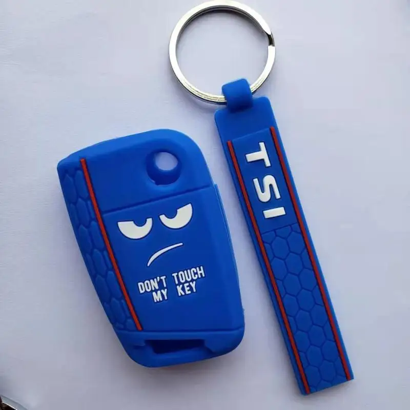Силиконовый чехол-брелок с Сотами для VOLKSWAGEN Golf7 Polo MK7 GTI R Skoda Octavia Combi A7 SEAT Leon Ibiza CUPTRA 3 кнопки дистанционного управления - Название цвета: blue with TSI Chain