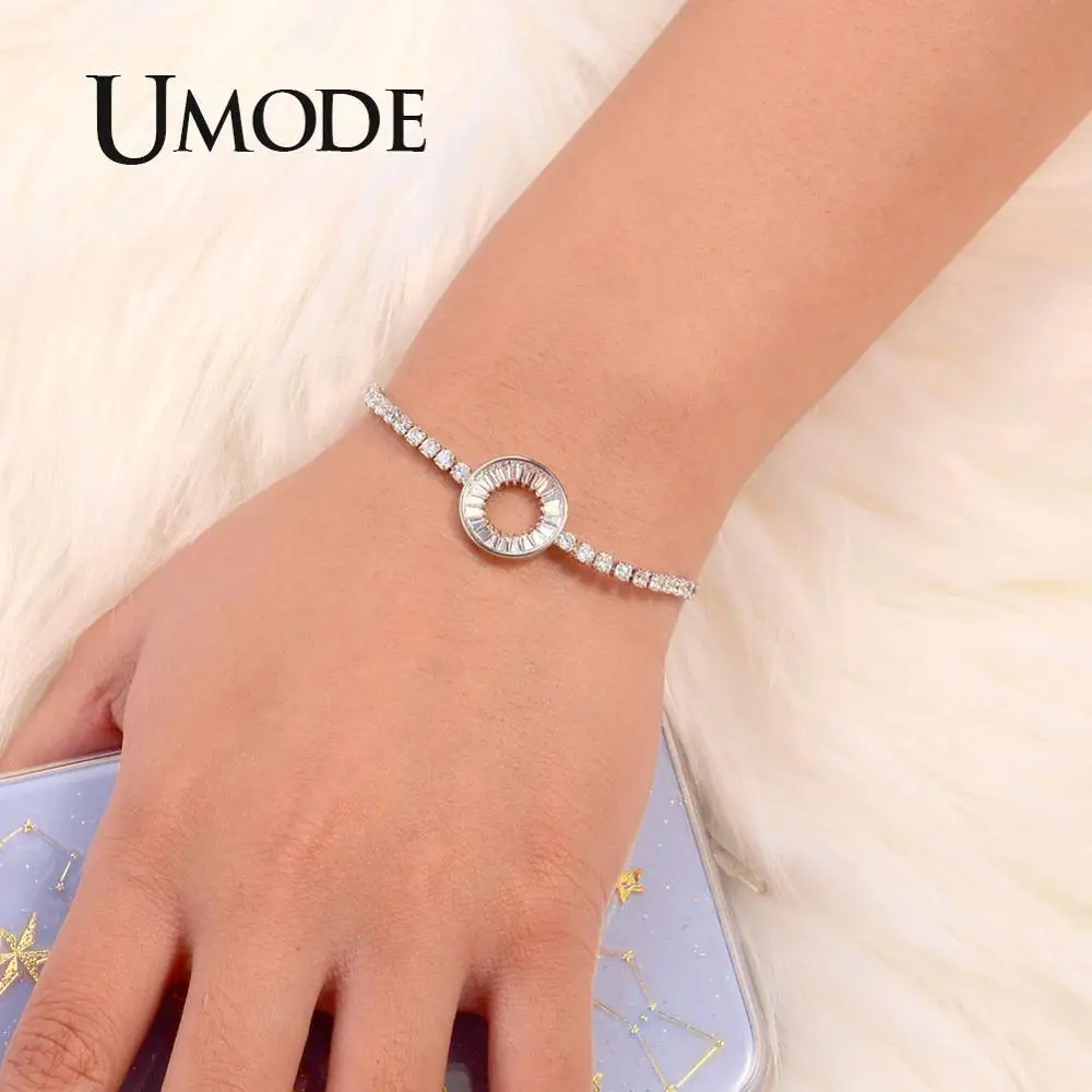 UMODE полые круглые теннисные браслеты для женщин регулируемые и прозрачный циркон