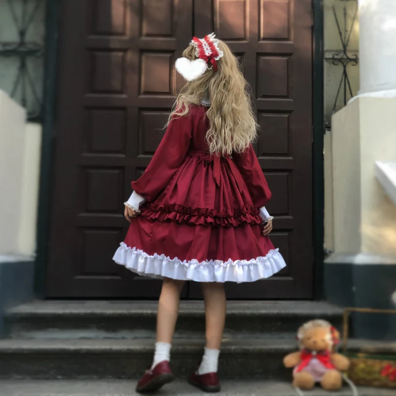 

Kawaii Lolita Long Sleeve Dress Women Spring 2021 New Splicing Ruffle Princess Cosplay Solid Op Dresses Lolita Cute Girl Dress