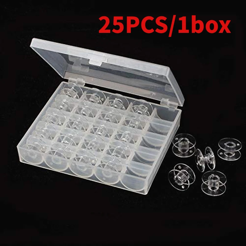 

25Pcs Clear Sewing Machine Bobbins Spools Empty Bobbins Plastic Storage Box for Home Sewing Accessories Tools Bobbin