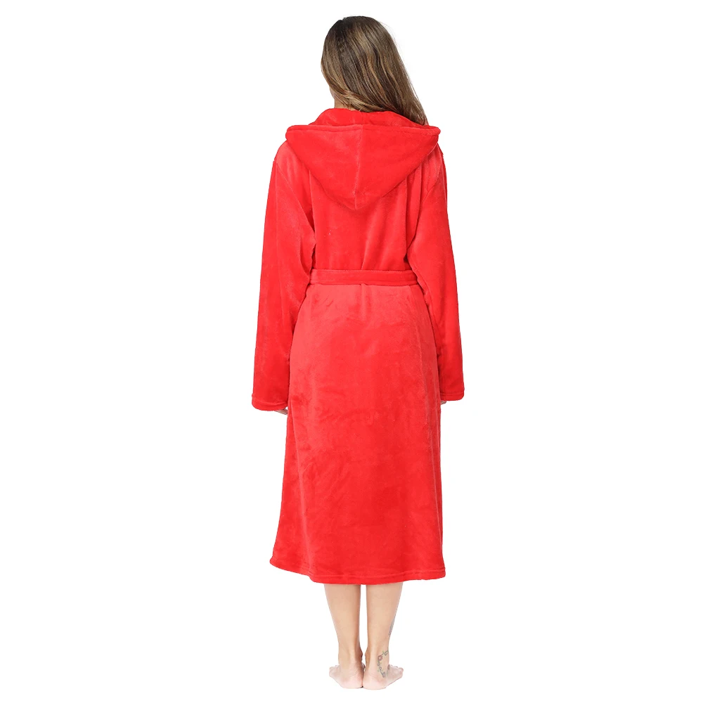 Красные Флисовые женские халаты RONGTAI банные с капюшоном | Женская одежда