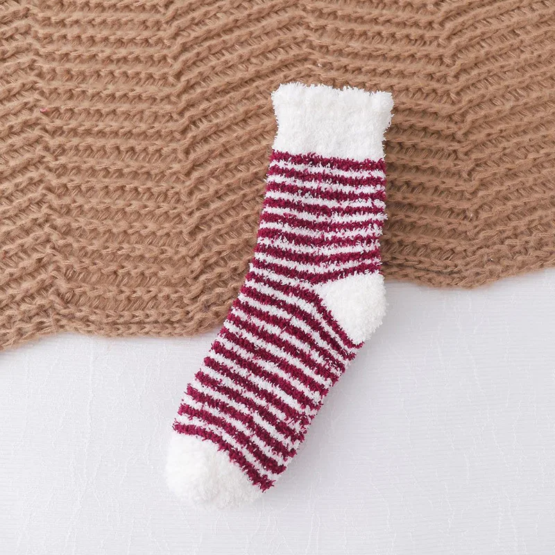 

Winter Warm Women Socks Cozy Striped Fluffy Socks Home Floor Socks Thickening Coral Velvet Socks Christmas Gift