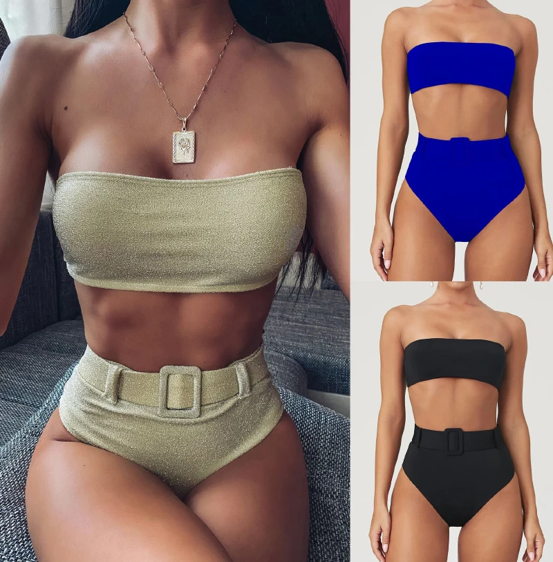 

RANMO Bikini 2021 Swimwear Swimsuit Women Solid High Waist Swimsuit Bikinis Sets Female Brazilian Bathing Suit Push Up Beachwear