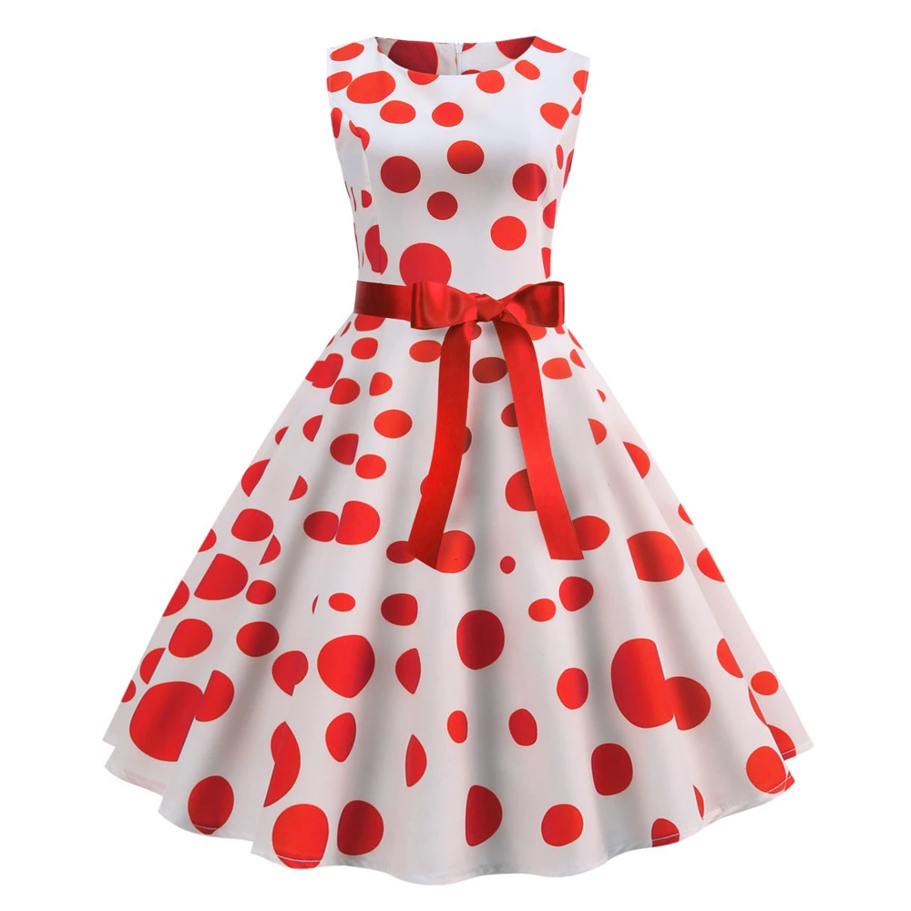 Женское летнее платье в горошек без рукавов винтажное свободное 2019 повседневное