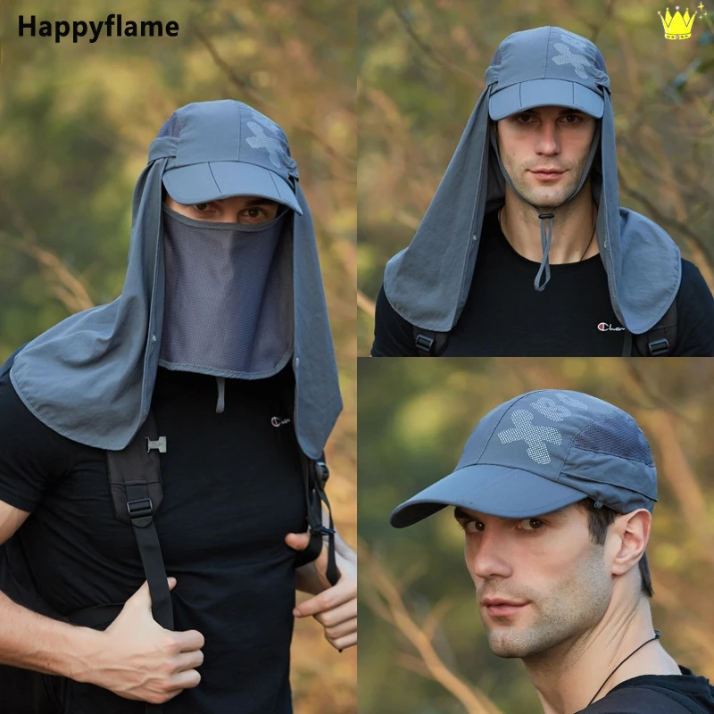 

UFLAME New 3-fold Hat Brim Baseball Cap Detachable Mask Shawl Sets Outdoor Men Quick-drying Mountaineering Hat Sunscreen Sun Hat