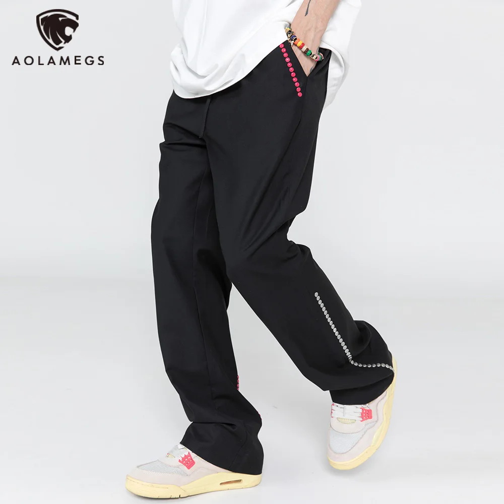 

Aolamegs Flare Pants Men Colorful Heart-shaped Casual Trousers Baggy Drawstring Hip Hop All-match High Street Streetwear Unisex