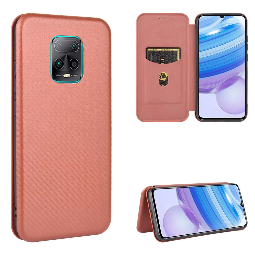 

New Carbon fibre Flip phone case for Xiaomi Redmi 10X 5G / 10X pro 5G / Redmi 8 8A 9 9A 9c thin back Cover magnet Coque fundas