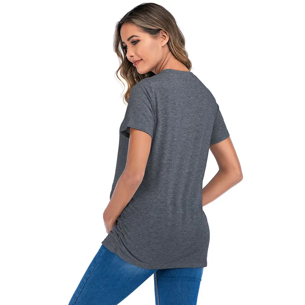 Gravida-Camiseta holgada de maternidad para mujer embarazada, ropa c&oacute;moda, Camisetas largas con cuello redondo para embarazo-3