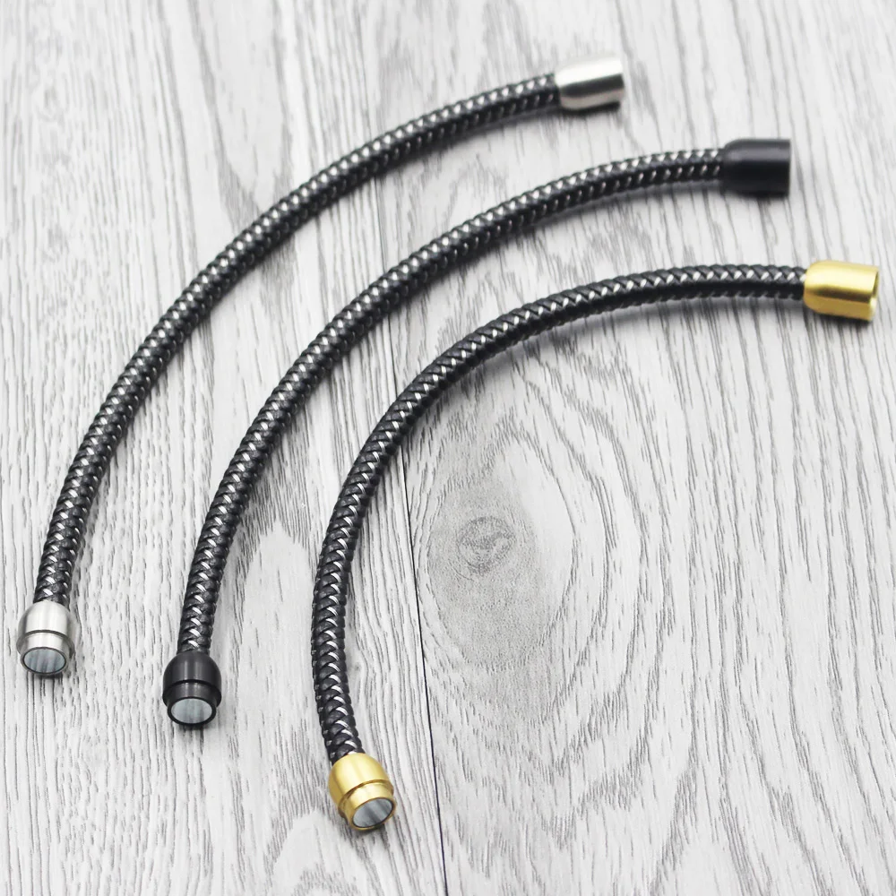 FIREBROS Silver Color Magnetic Buckle Stainless Steel Wire Braided Genuine Leather Bracelet for Men Women Vintage Jewelry Gift | Украшения