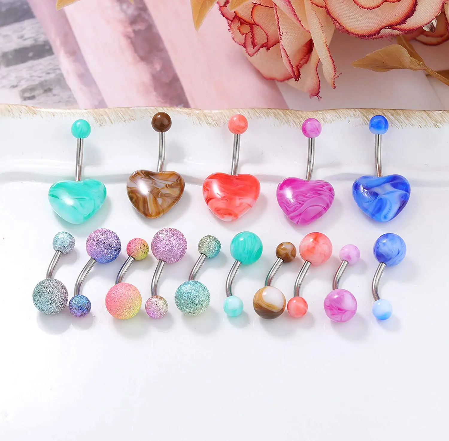 Красочные двойной живот бары пупка Кольца пирсинг живота хирургические