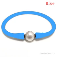 7 inches 10 11mm one aa natural round pearl blue elastic rubber silicone bracelet