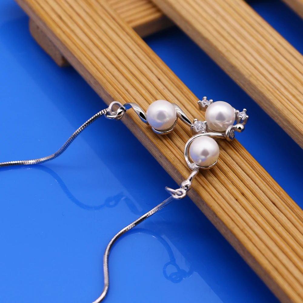 Женская подвеска с жемчугом серебряное ожерелье до ключицы праздничный